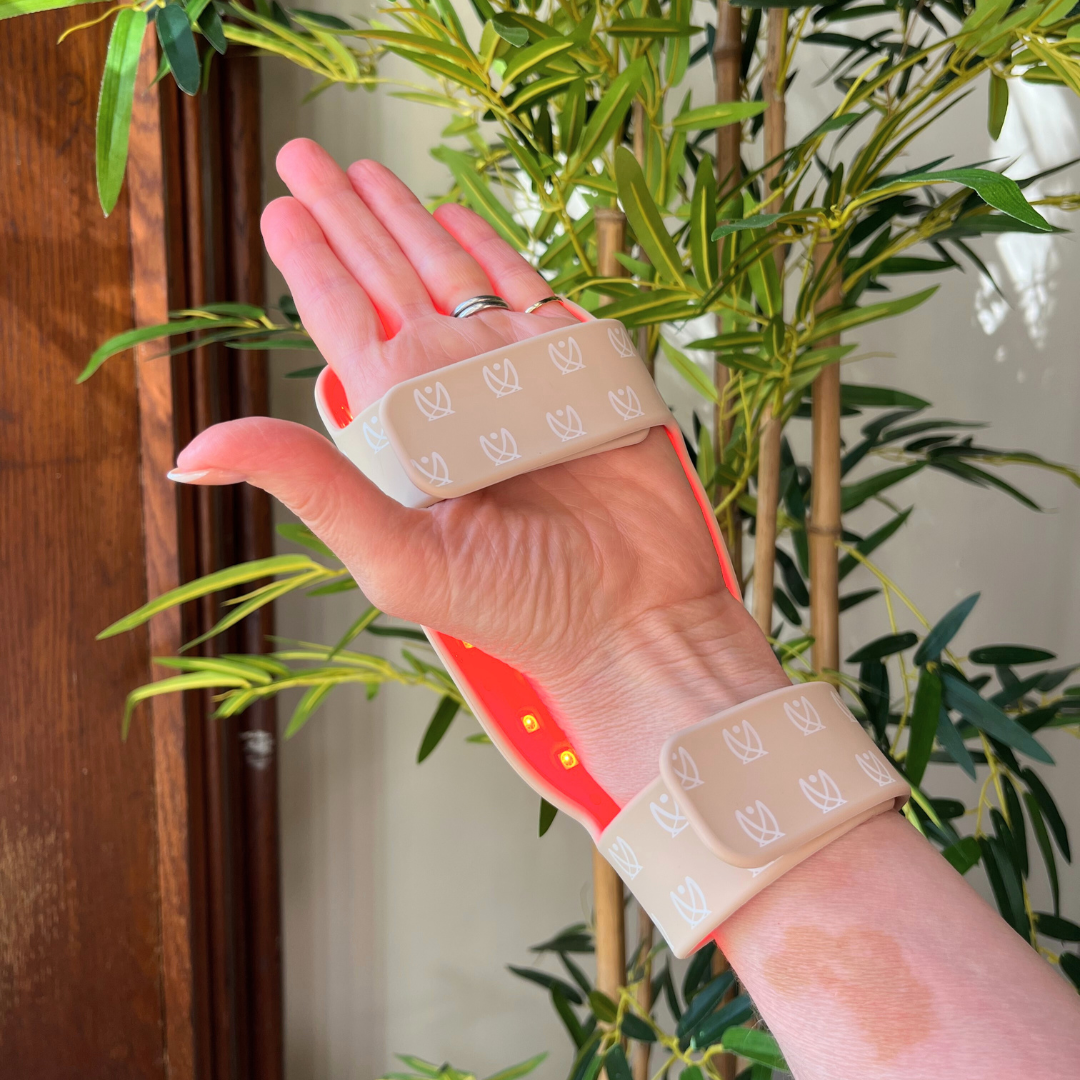 Pair of LED Light Therapy Hand Gloves in use